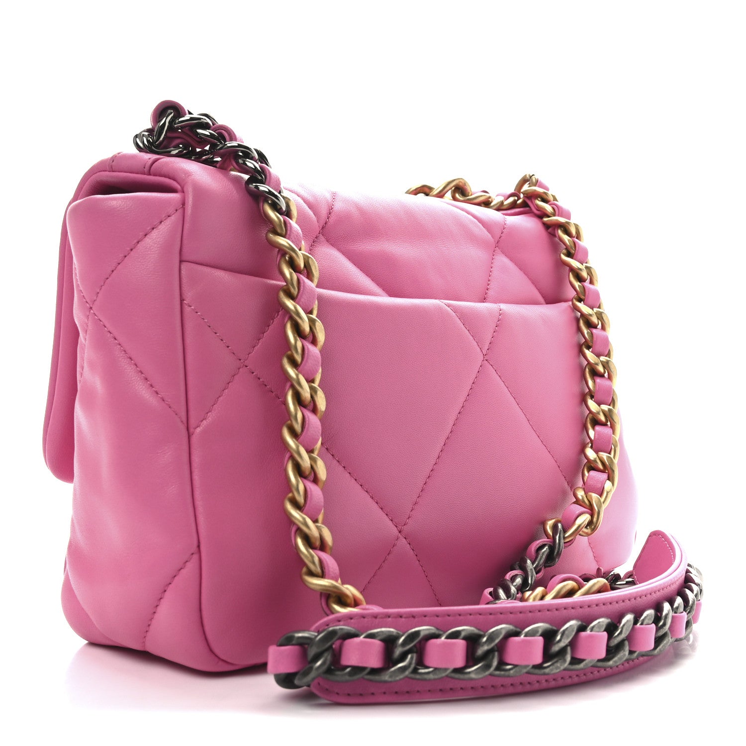 Chanel Shiny Lambskin Quilted Medium Chanel 19 Flap Neon Pink 3 of 11