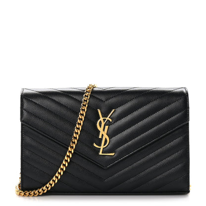 Saint Laurent Grain De Poudre Matelasse Chevron Monogram Chain Wallet Black 1 of 9