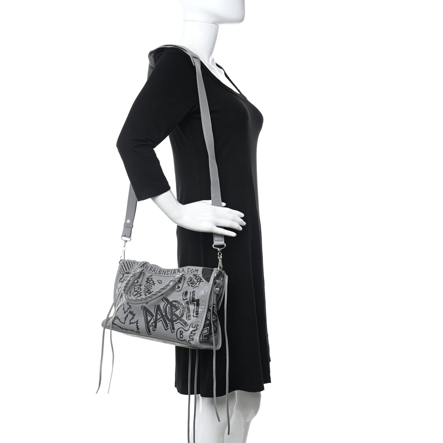 Agneau Arena Graffiti All Over Classic Silver Hardware S City Balenciaga Grey Black