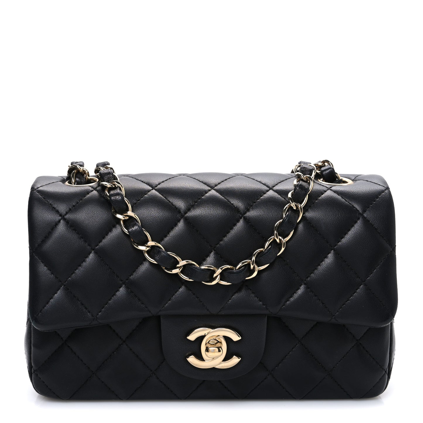 Lambskin Quilted Mini Rectangular Flap Black