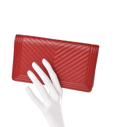 Chanel Calfskin Chevron Quilted Boy Yen Wallet Dark Red 2 of 9