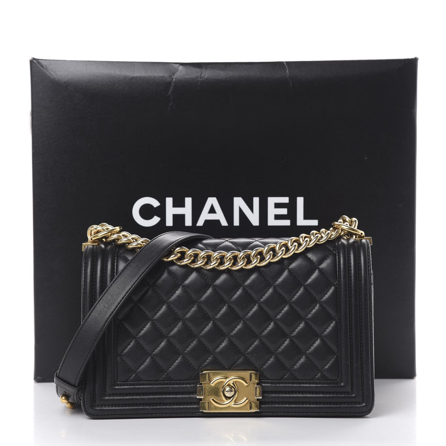 Lambskin Quilted Medium Boy Flap Black
