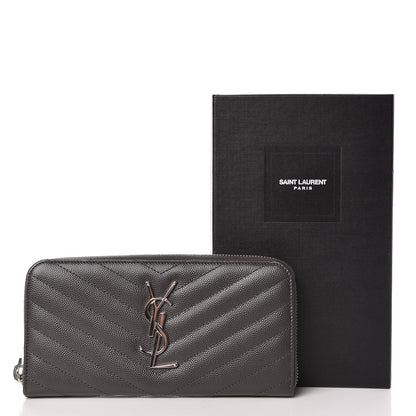Saint Laurent Grain De Poudre Matelasse Chevron Monogram Zip Around Wallet Coal 9 of 9