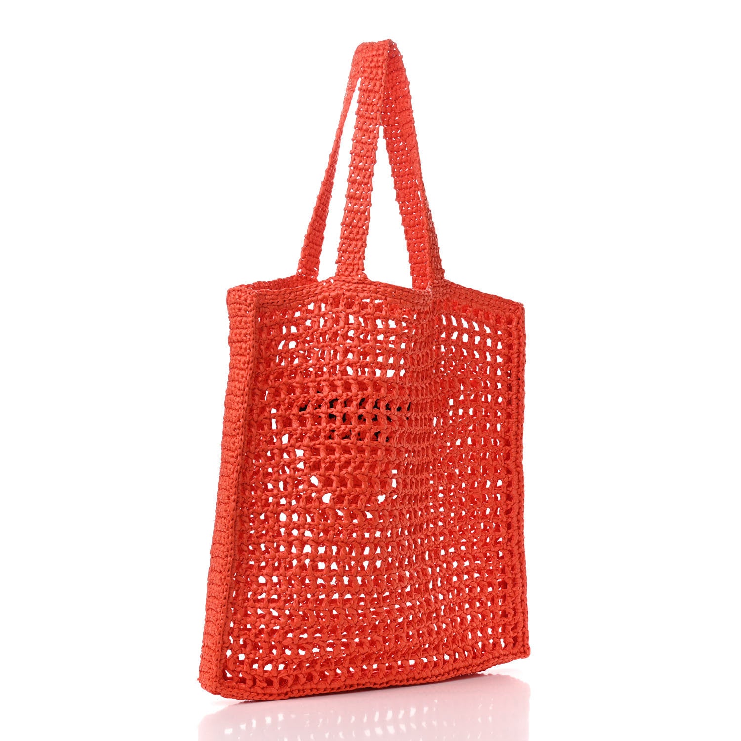 Prada Yarn Raffia Effect Crochet Logo Embroidered Tote Bag Arancio 3 of 9
