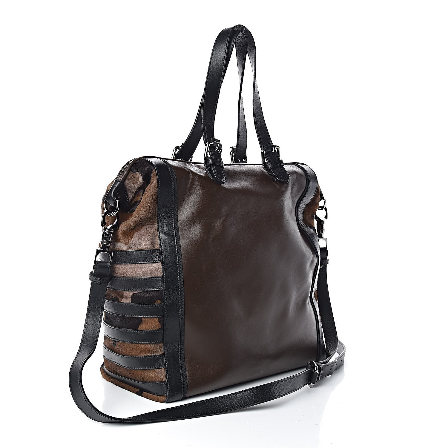 Christian Louboutin Calfskin Pony Hair Maurice Shopping Carryall Bag Coffee 3 of 10