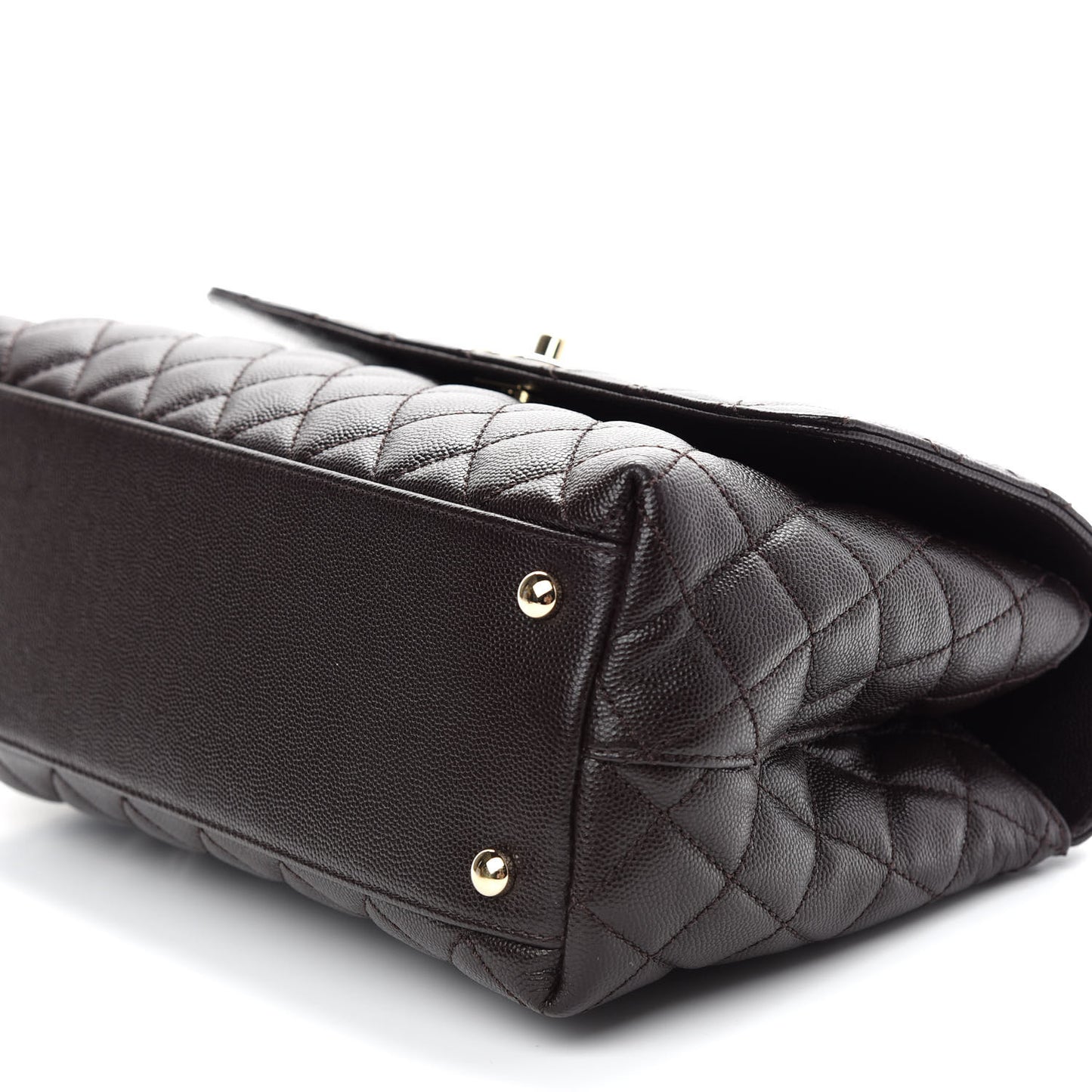 Caviar Quilted Small Coco Handle Flap Dark Brown