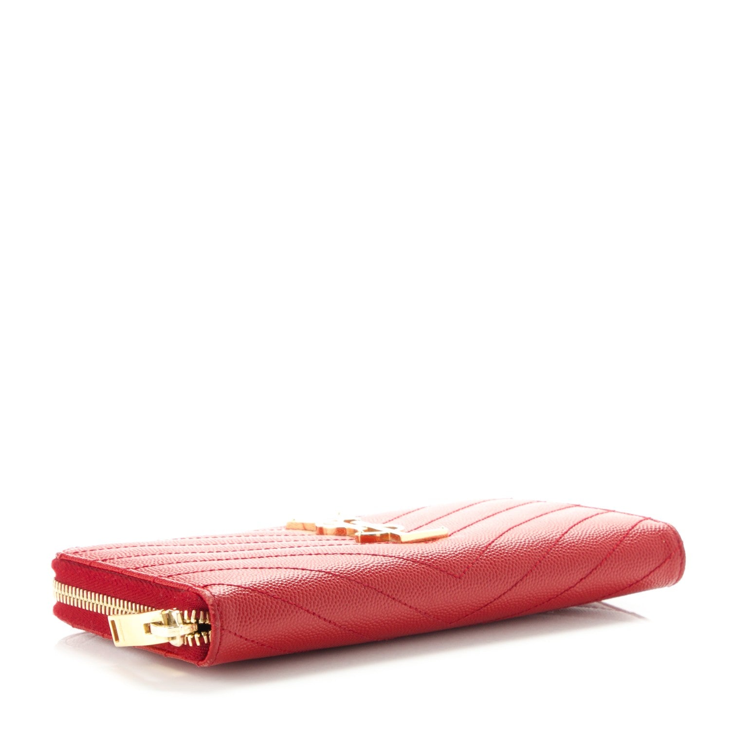 Saint Laurent Grain De Poudre Matelasse Chevron Monogram Zip Around Wallet Red 4 of 6
