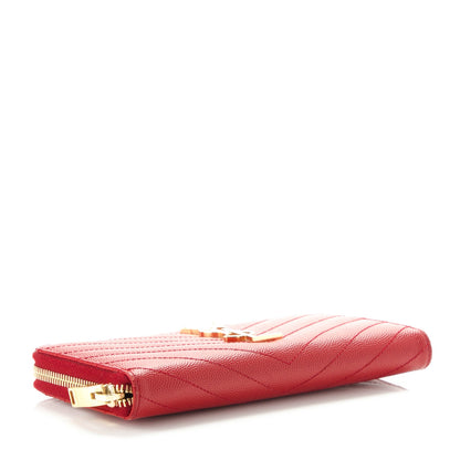 Saint Laurent Grain De Poudre Matelasse Chevron Monogram Zip Around Wallet Red 4 of 6