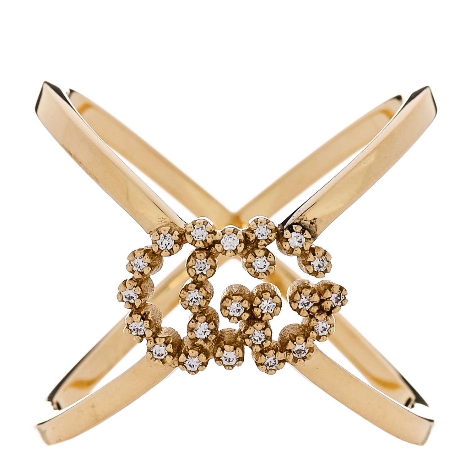Gucci 18K Yellow Gold Diamond Running G Cross Ring 53 6.25 1 of 6
