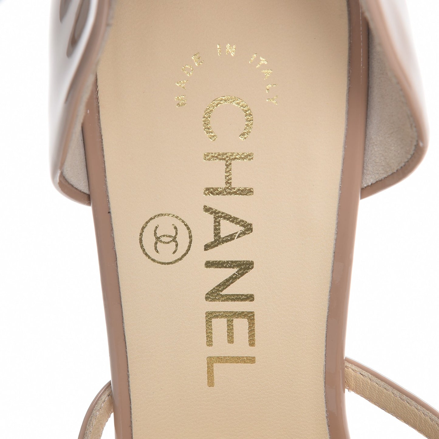 Patent Calfskin Pearl Camellia Peep Toe Pumps 38 Beige