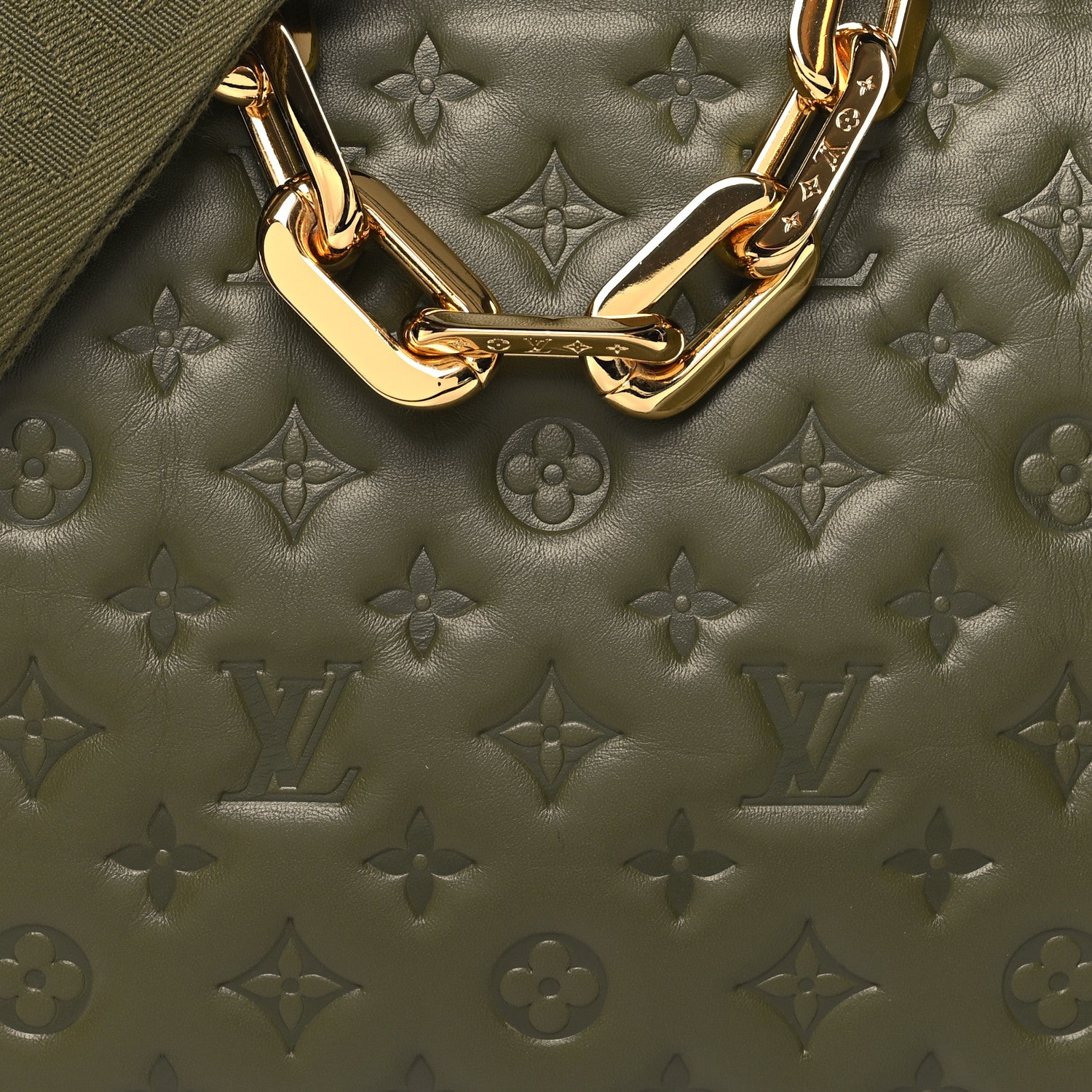 Louis Vuitton Lambskin Embossed Monogram Coussin MM Khaki 8 of 10