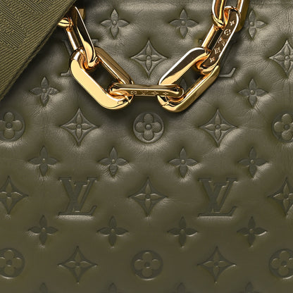 Louis Vuitton Lambskin Embossed Monogram Coussin MM Khaki 8 of 10
