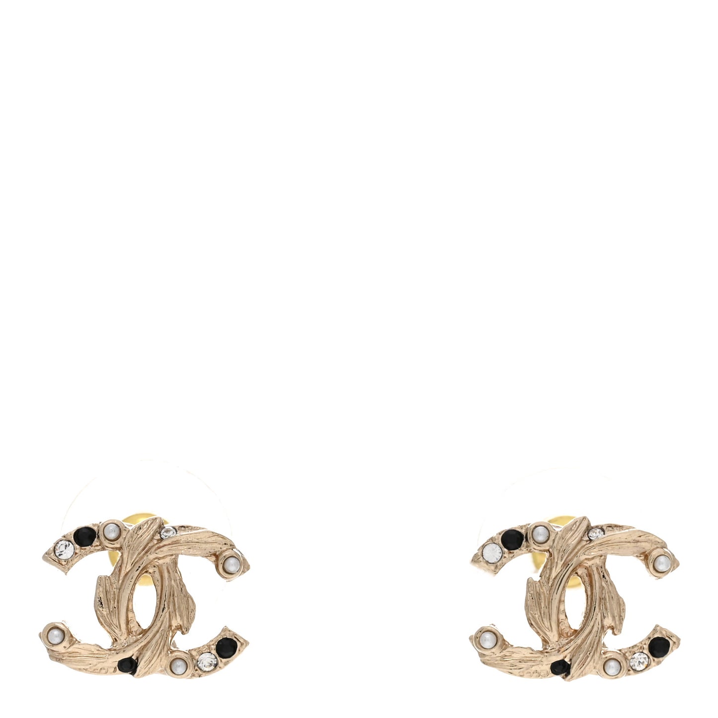 Pearl Crystal CC Earrings Gold Black
