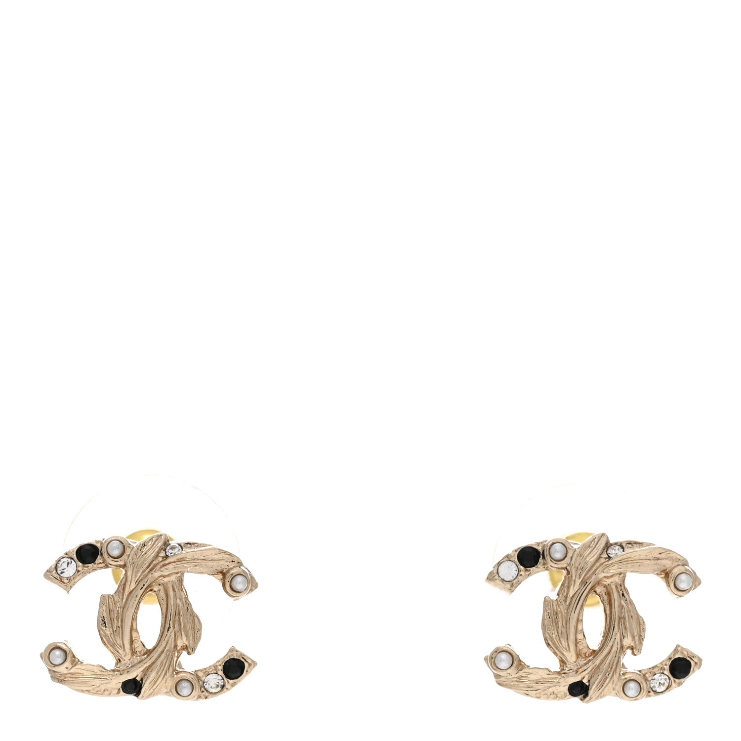 Chanel Pearl Crystal CC Earrings Gold Black 1 of 5