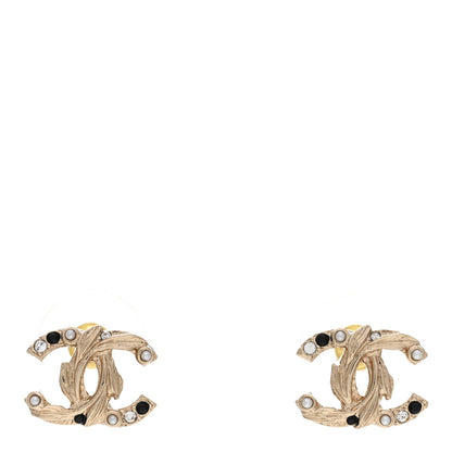 Chanel Pearl Crystal CC Earrings Gold Black 1 of 5