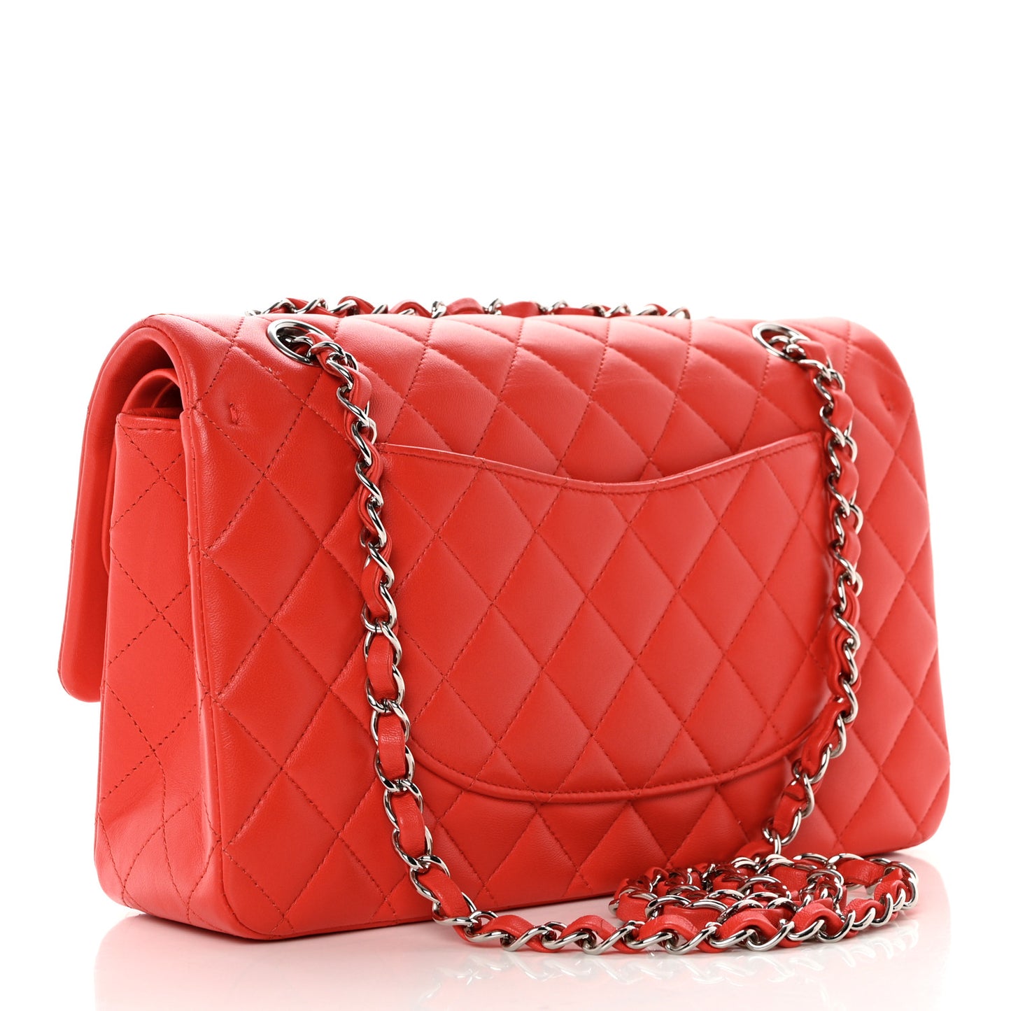 Lambskin Quilted Medium Double Flap Red