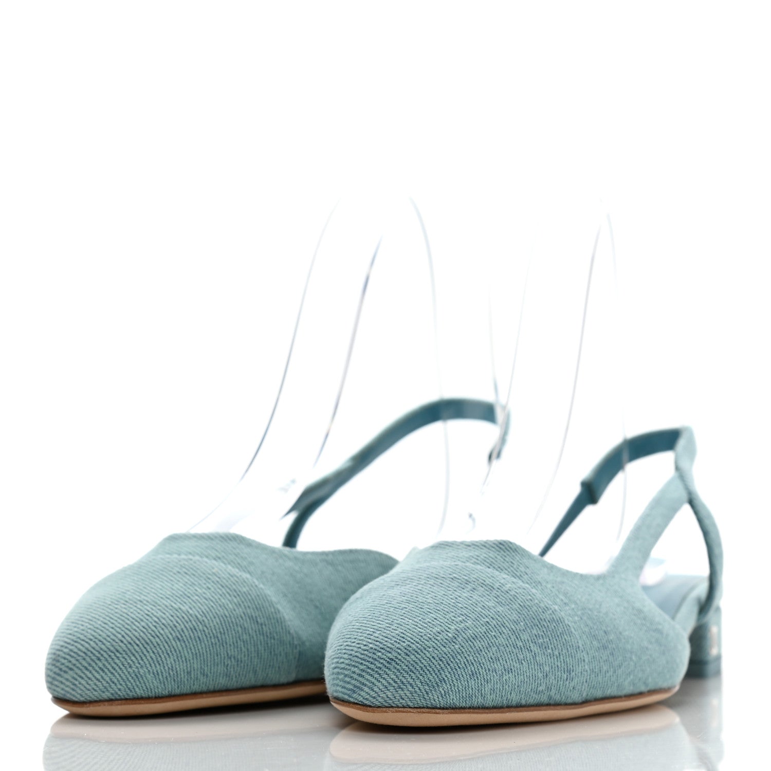 Chanel Denim Cap Toe CC Slingback Flats 38 Blue 3 of 8
