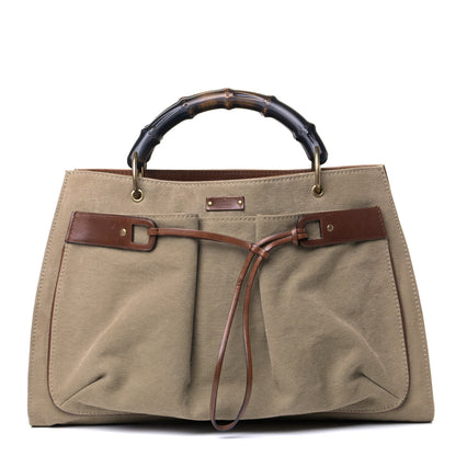 Gucci Canvas Bamboo Handle Drawstring Bag Beige 1 of 9