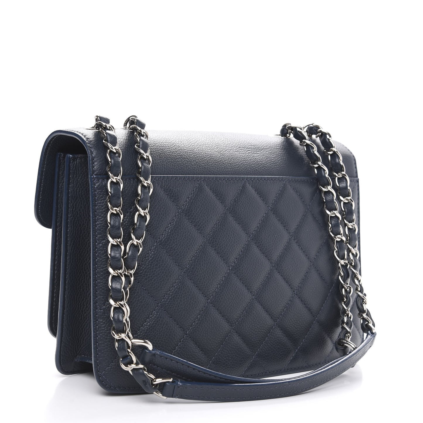 Grained Calfskin Quilted Large CC Box Flap Blue