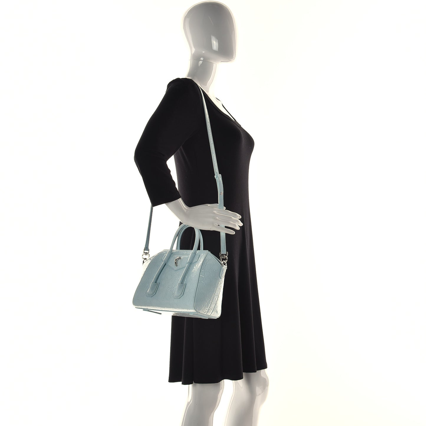 Calfskin Crocodile Embossed Mini Antigona Lock Sky Blue