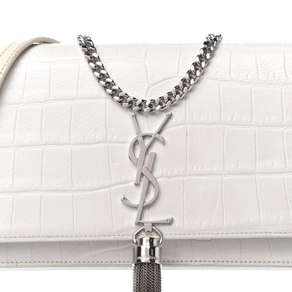 Saint Laurent Calfskin Crocodile Embossed Kate Monogram Tassel Chain Wallet Crema Soft 9 of 9