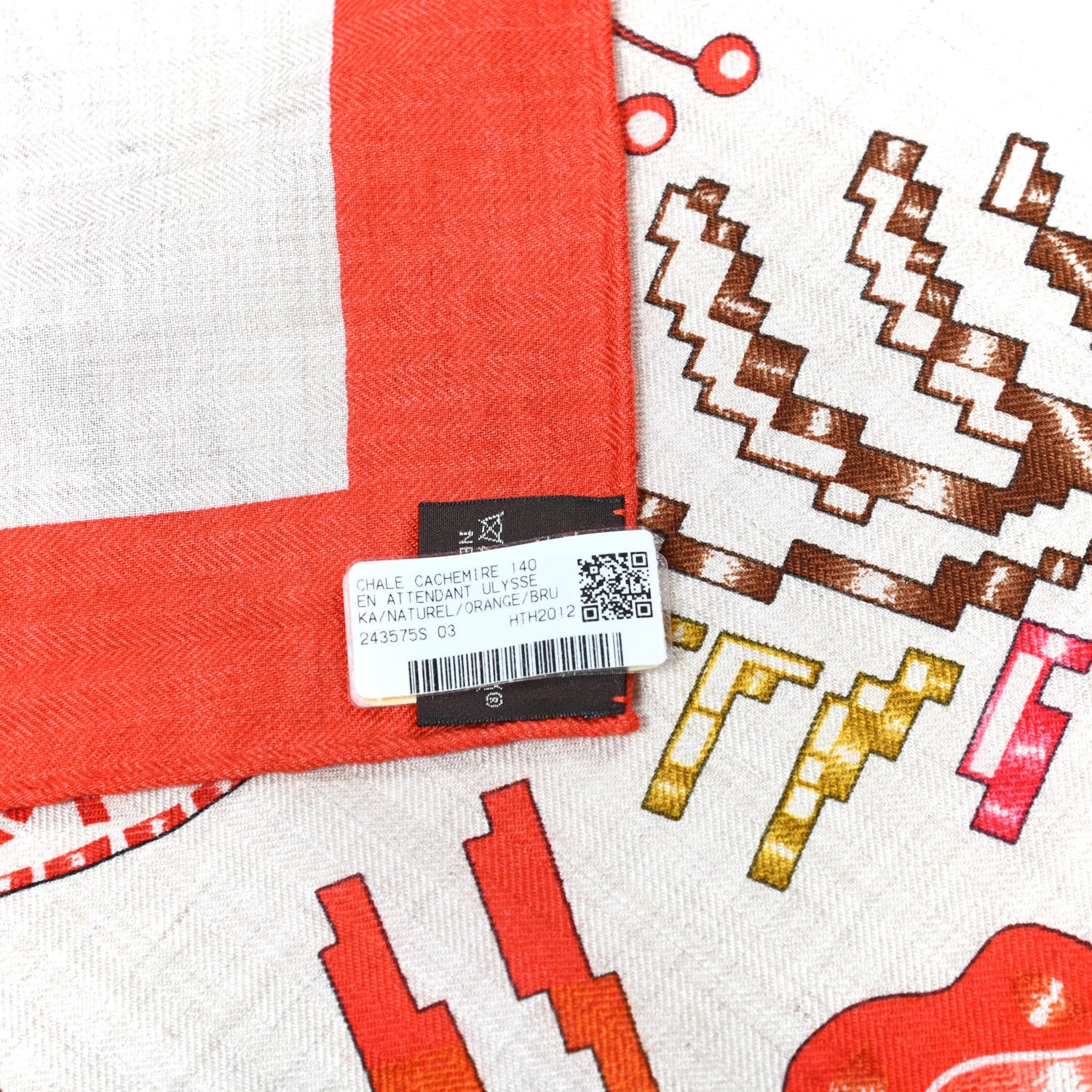 Hermes Cashmere Silk En Attendant Ulysse Shawl 140 Naturel Orange Brun 2 of 5