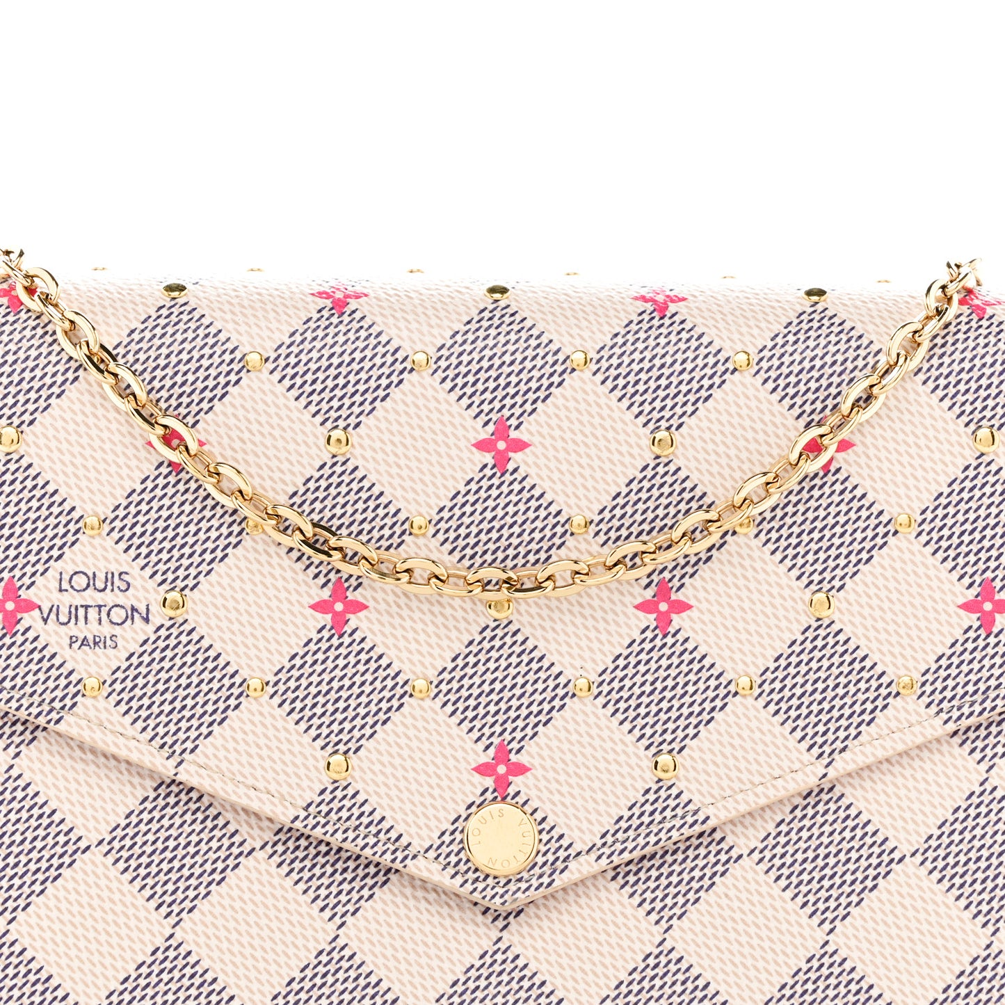 Damier Azur Studded Pochette Felicie Chain Wallet Fuchsia