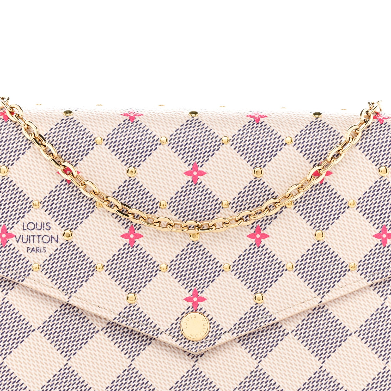 Louis Vuitton Damier Azur Studded Pochette Felicie Chain Wallet Fuchsia 8 of 11