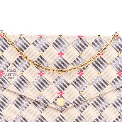 Louis Vuitton Damier Azur Studded Pochette Felicie Chain Wallet Fuchsia 8 of 11