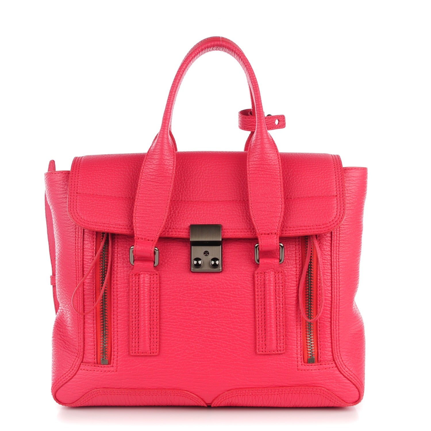 3.1 Phillip Lim 3.1 Textured Calfskin Medium Pashli Satchel Raspberry 1 of 7