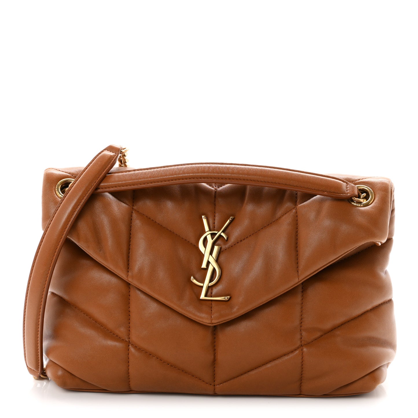 Lambskin Quilted Small Loulou Puffer Monogram Chain Satchel Dark Dark Honey