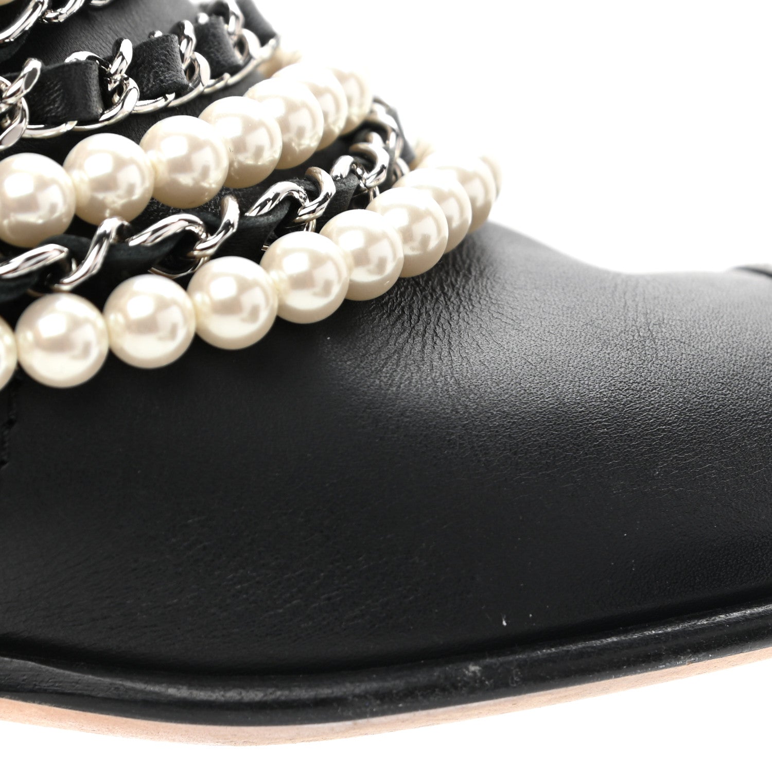 Chanel Calfskin Pearl Cap Toe Short Boots 37 Black 15 of 15