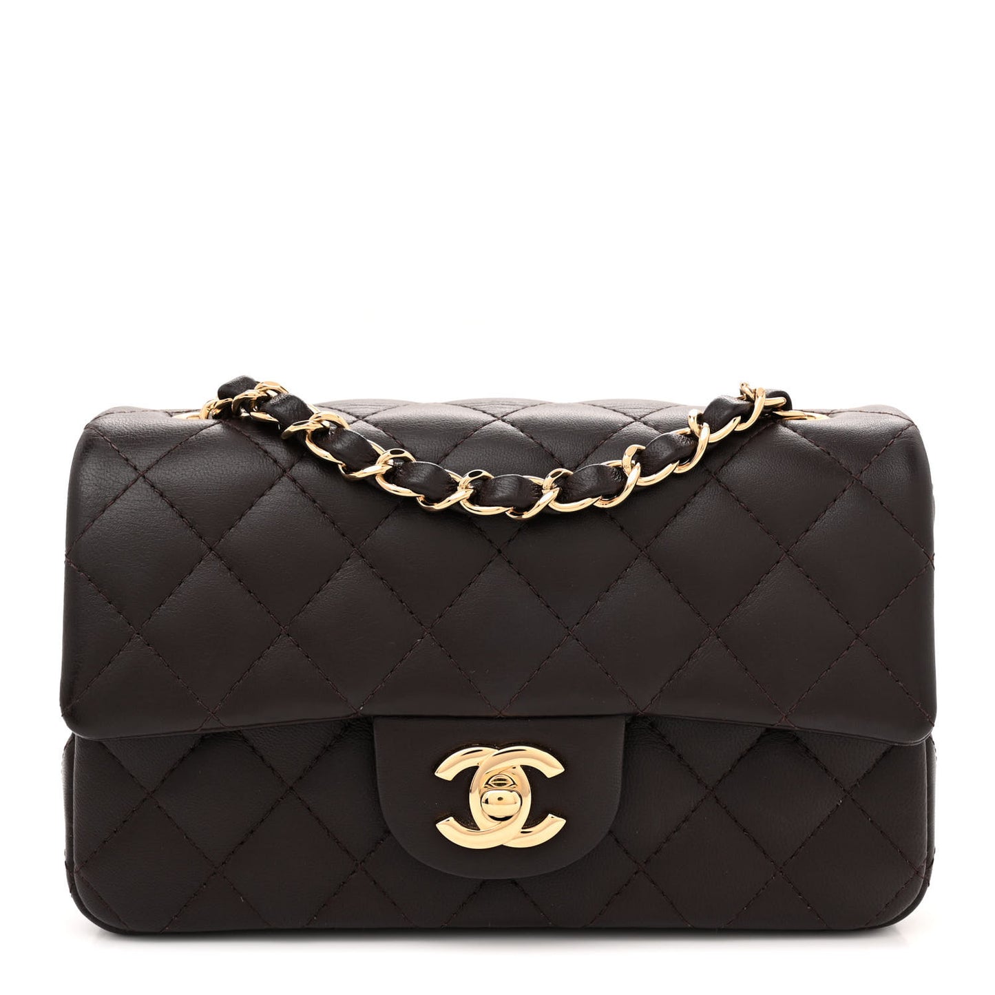 Lambskin Quilted Mini Rectangular Flap Dark Brown