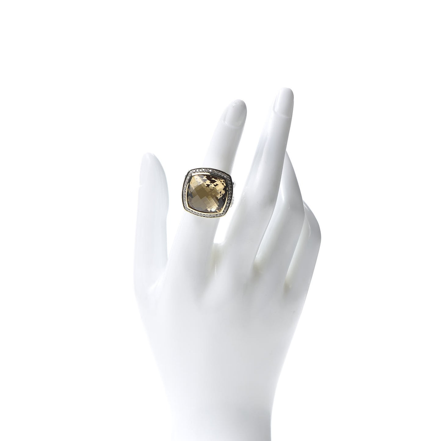 Sterling Silver 18K Yellow Gold Diamond Champagne Citrine 17mm Albion Ring 52 6