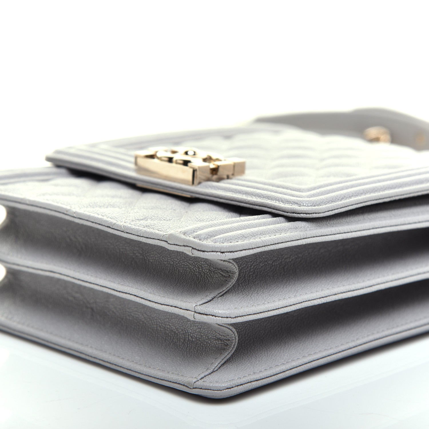 Chanel Caviar Quilted North South Boy Flap Light Grey 7 of 10