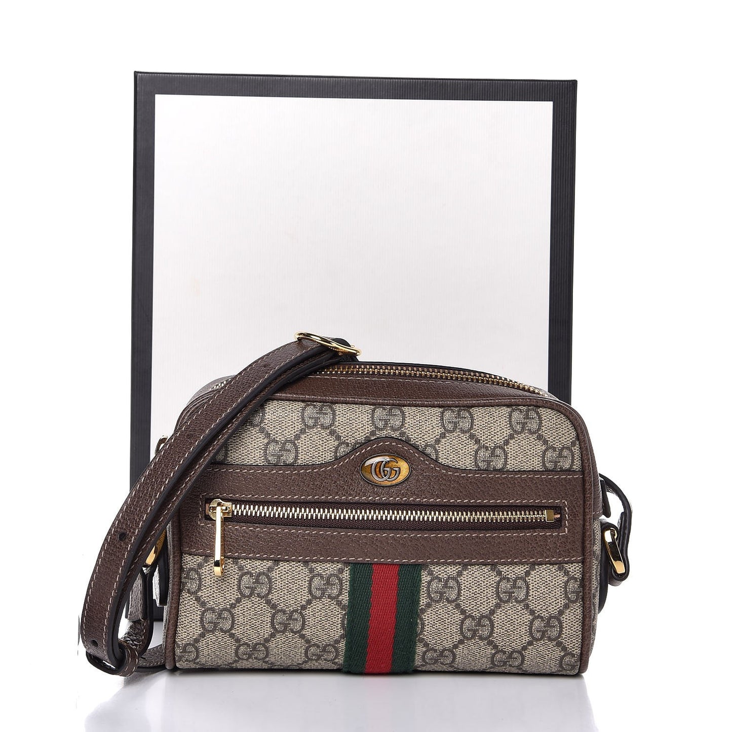 GG Supreme Monogram Web Mini Ophidia Shoulder Bag Brown