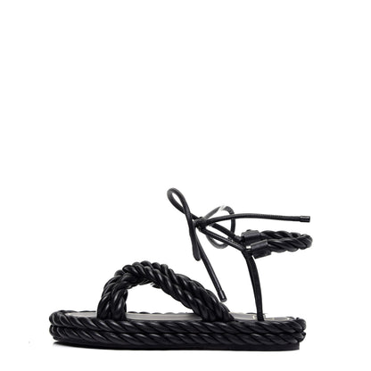 Valentino Garavani Nappa Crisscross Rope Ankle Strap Sandals 35 Black 1 of 7