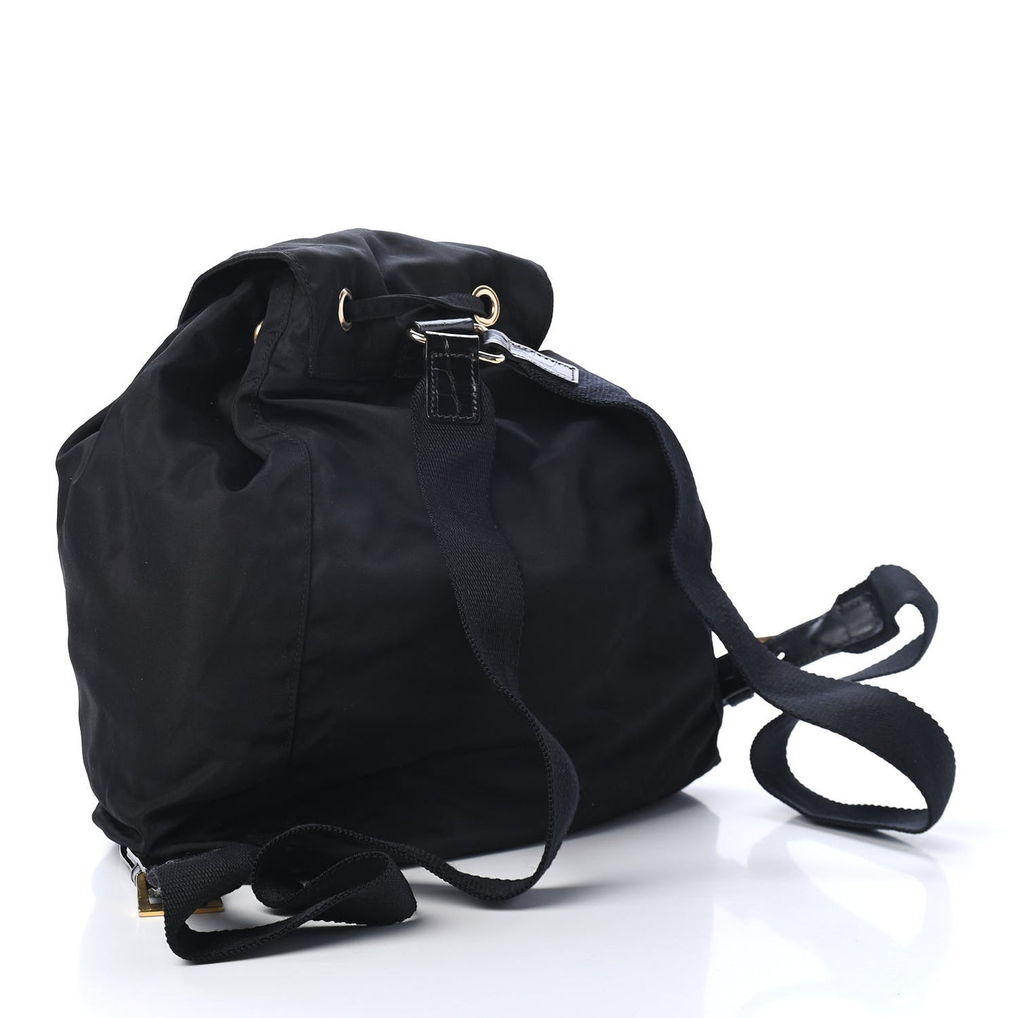 Tessuto Nylon Crocodile Embossed Calfskin Cinch Backpack Black
