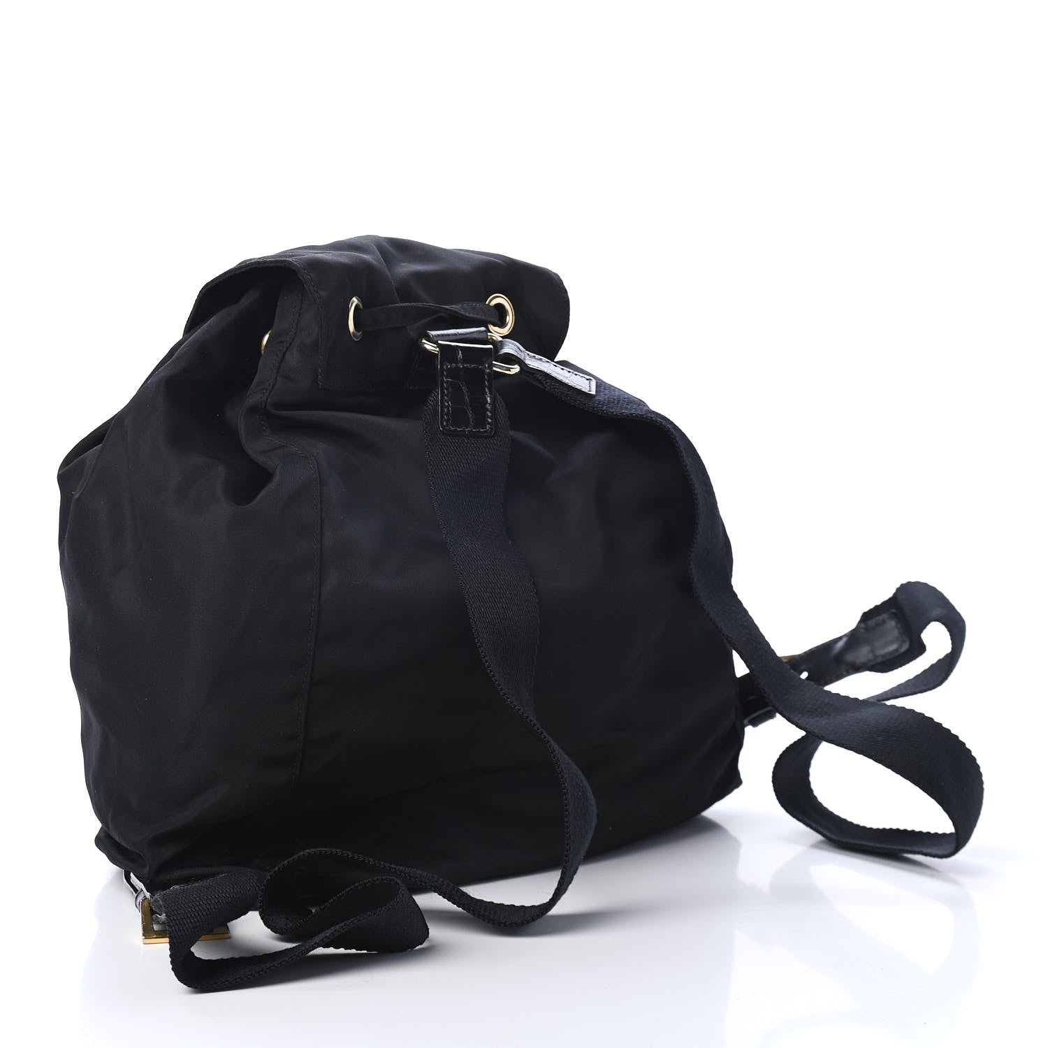 Prada Tessuto Nylon Crocodile Embossed Calfskin Cinch Backpack Black 2 of 5