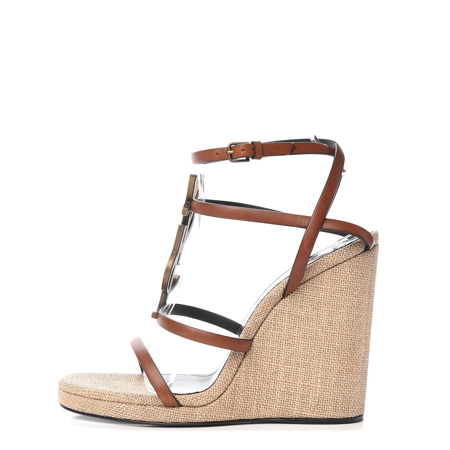 Saint Laurent Calfskin Cassandra Espadrille 105 Wedges 37 Chocolate 1 of 8