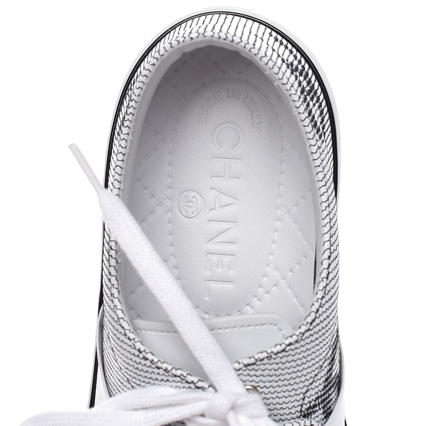 Embroidered Calfskin Womens CC Sneakers 38.5 Black White