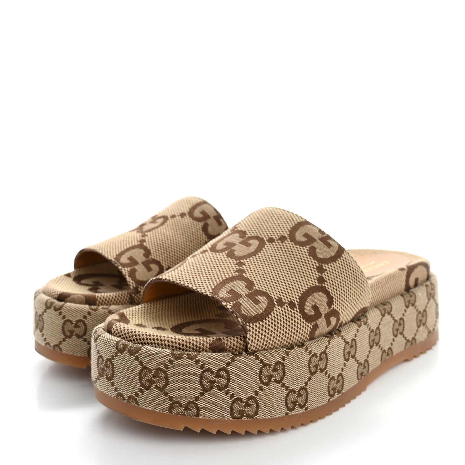 Gucci Monogram Jumbo GG Angelina Platform 55mm Slide Sandals 38 Beige 4 of 11