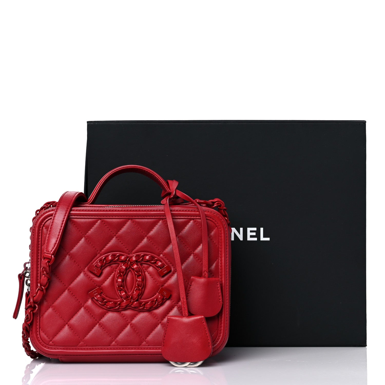Chanel Lambskin Quilted Medium CC Filigree Vanity Case Dark Red 13 of 13