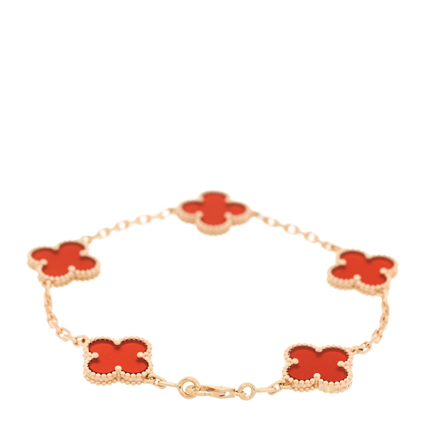 18K Yellow Gold Carnelian 5 Motifs Vintage Alhambra Bracelet