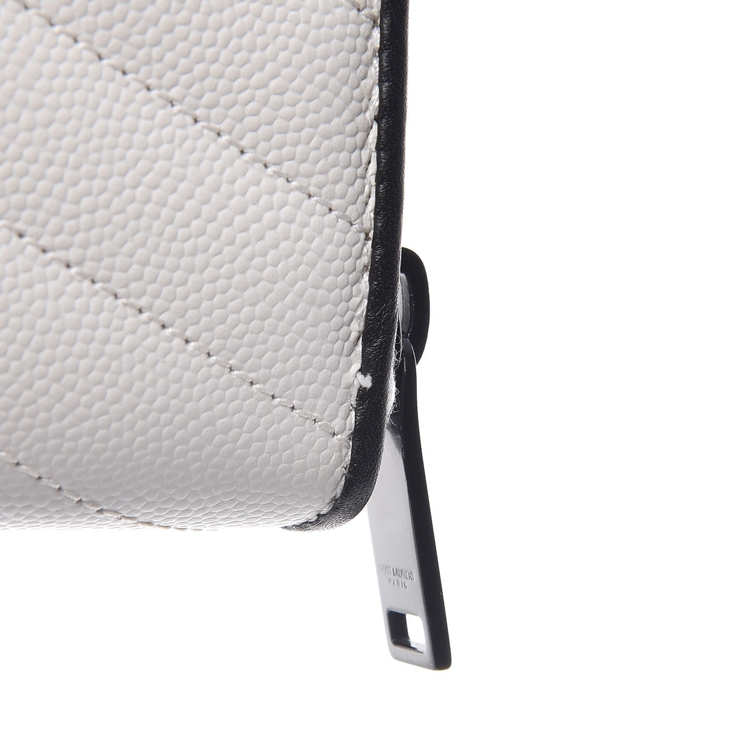 Saint Laurent Grain De Poudre Matelasse Chevron Monogram Zip Around Wallet Black Bianco Ottico 7 of 7