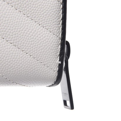 Saint Laurent Grain De Poudre Matelasse Chevron Monogram Zip Around Wallet Black Bianco Ottico 7 of 7