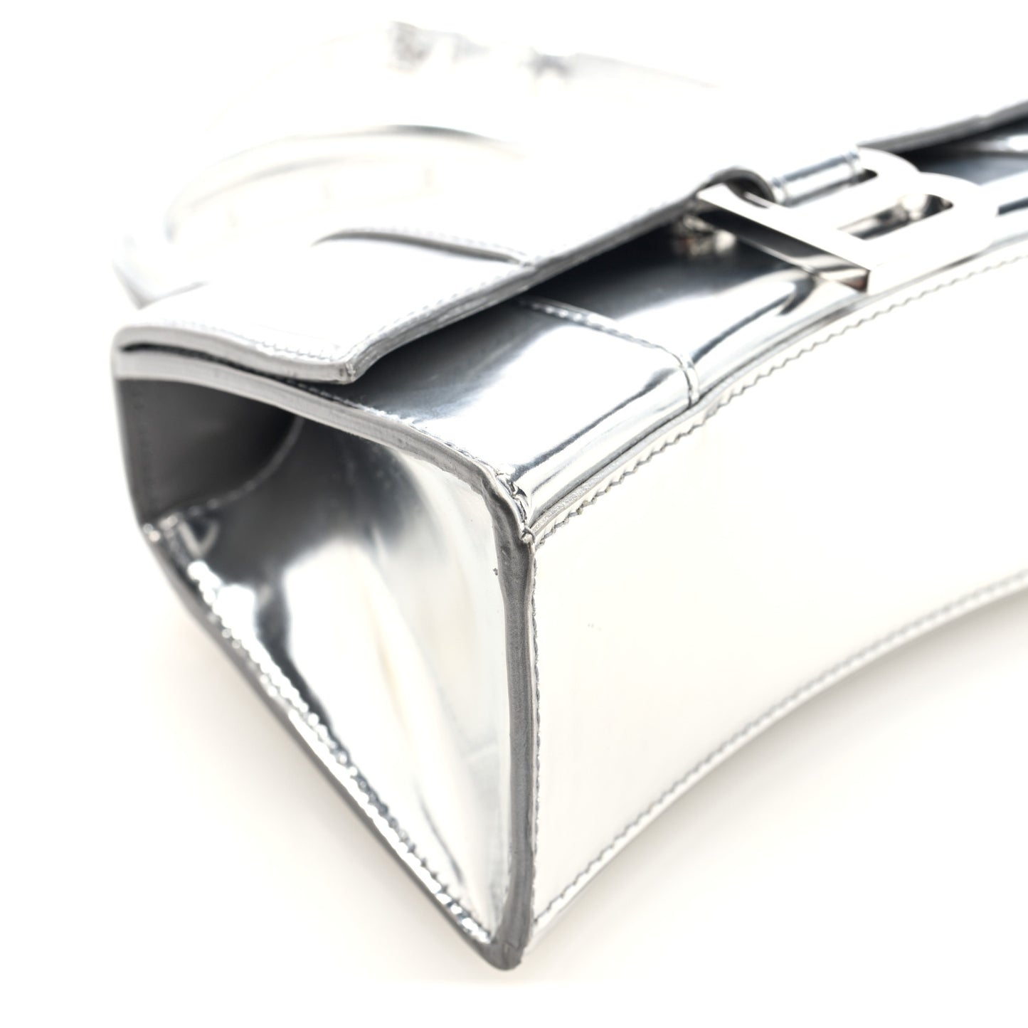 Metallic Calfskin Hourglass Top Handle Bag XS Silver