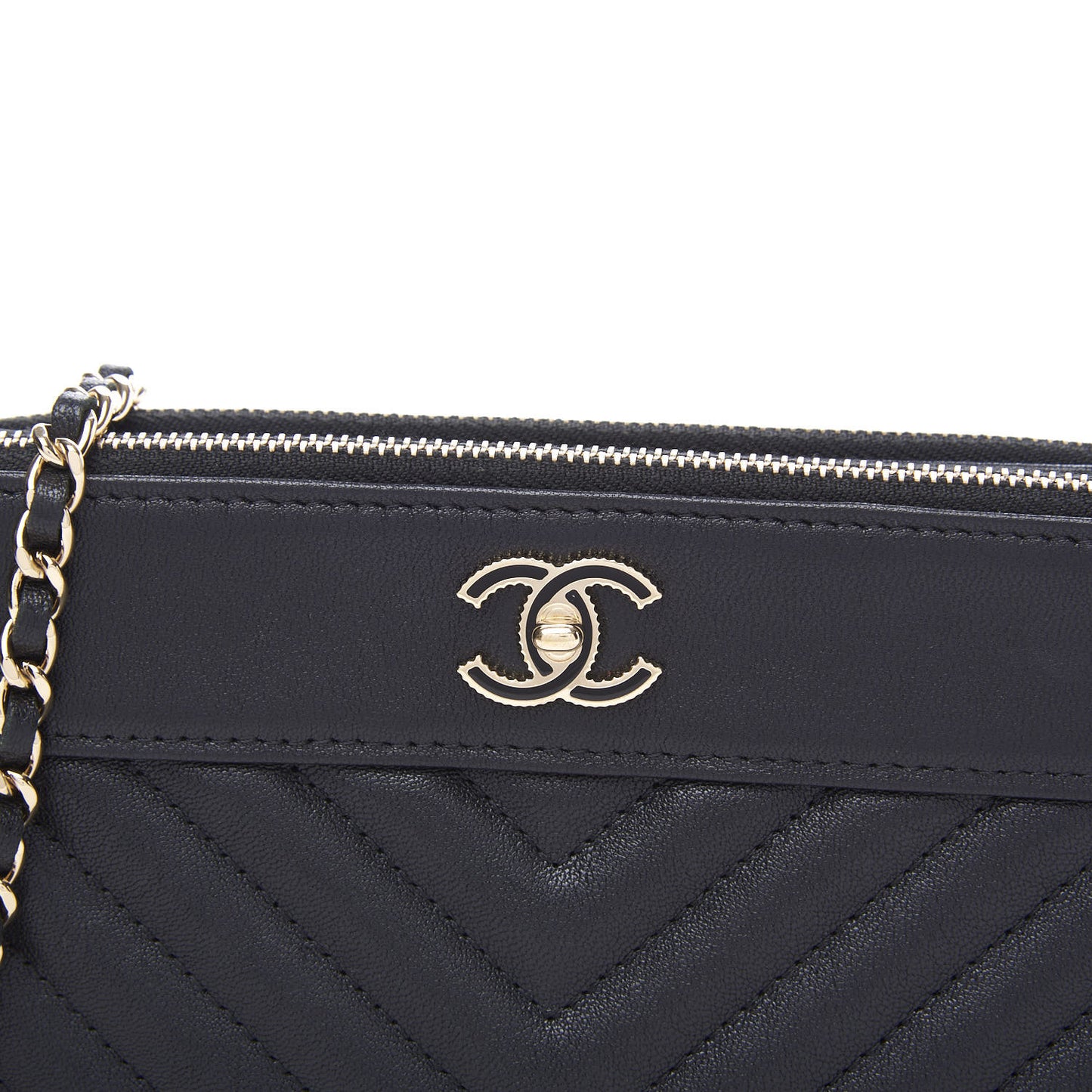 Metallic Sheepskin Chevron Quilted Small Vintage Mademoiselle Clutch With Chain Black