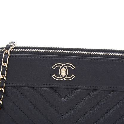 Chanel Metallic Sheepskin Chevron Quilted Small Vintage Mademoiselle Clutch With Chain Black 12 of 13