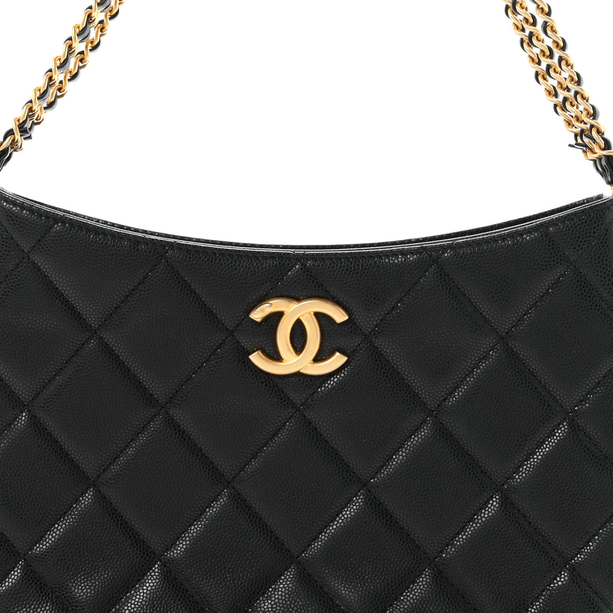 Caviar Quilted Triple Chain Hobo Black